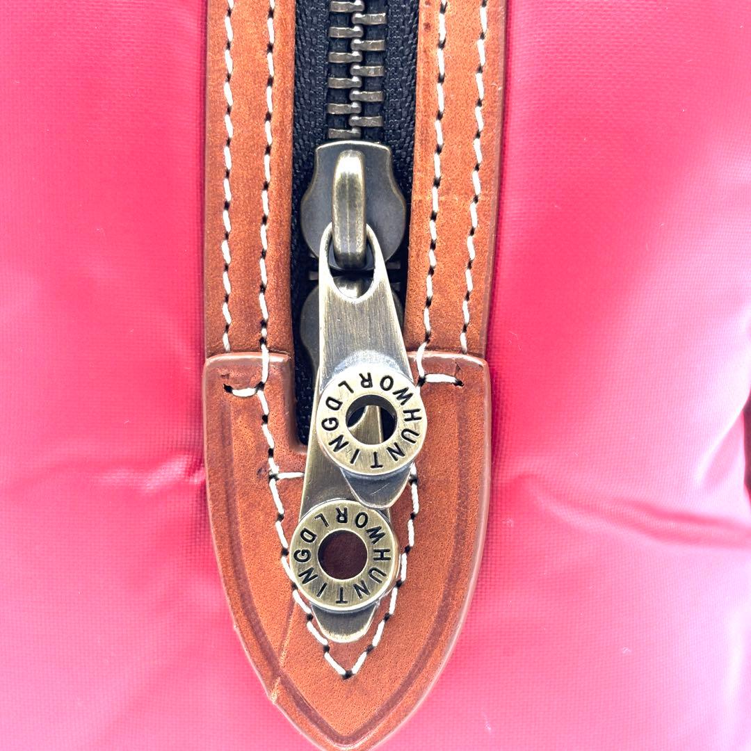 未使用に近い ハンティングワールド ハンドバッグ バチュークロス ロゴ レッド