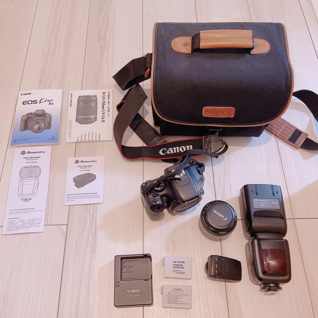Canon EOS Kiss X4＋50mm単焦点＋ストロボ＋バッグ美品 動確済
