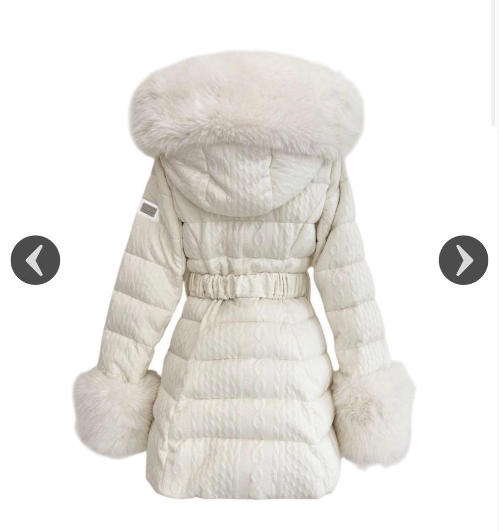 ミシェルマカロン ケーブル柄ベルトダウンコート アイボリー