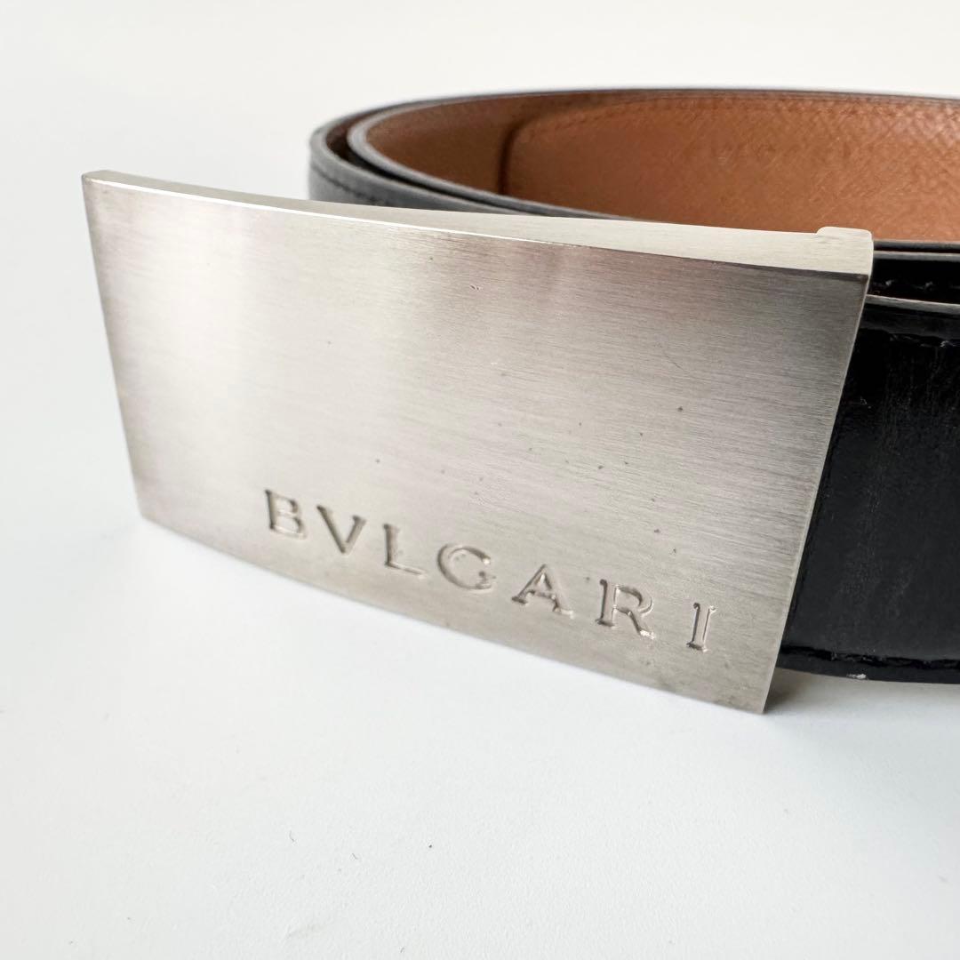 【極美品】BVLGARI　ベルト　シルバーバックル　レザー　ブラック