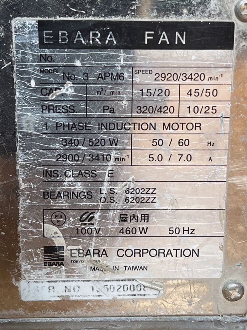 エバラ No:3 APM6 ポータブル工業用ファン