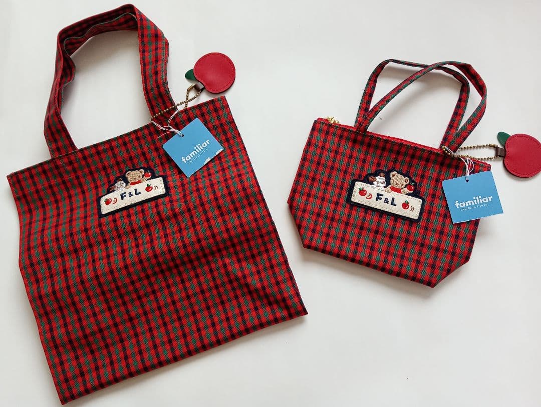 「こまつ」familiar 赤・緑チェック トートバッグセット