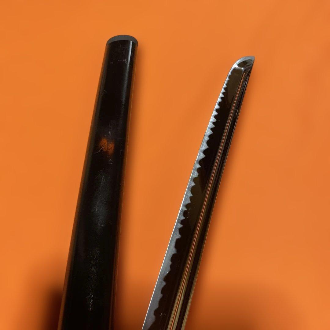 居合刀 黒柄 日出鳥木波図丸鍔 点炎黒呂鞘