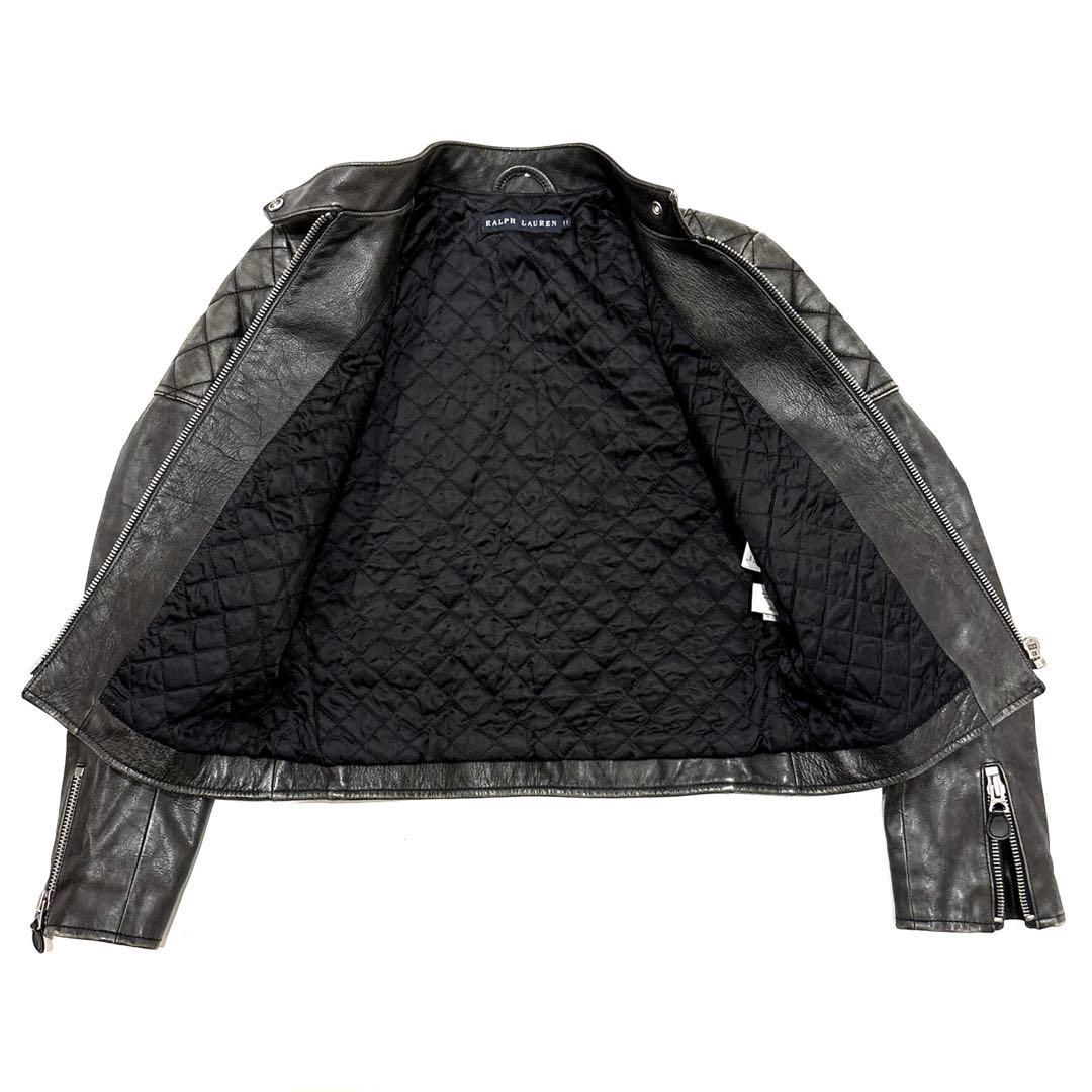 RALPH LAUREN ライダースジャケット ビンテージ加工 ブラック M 革
