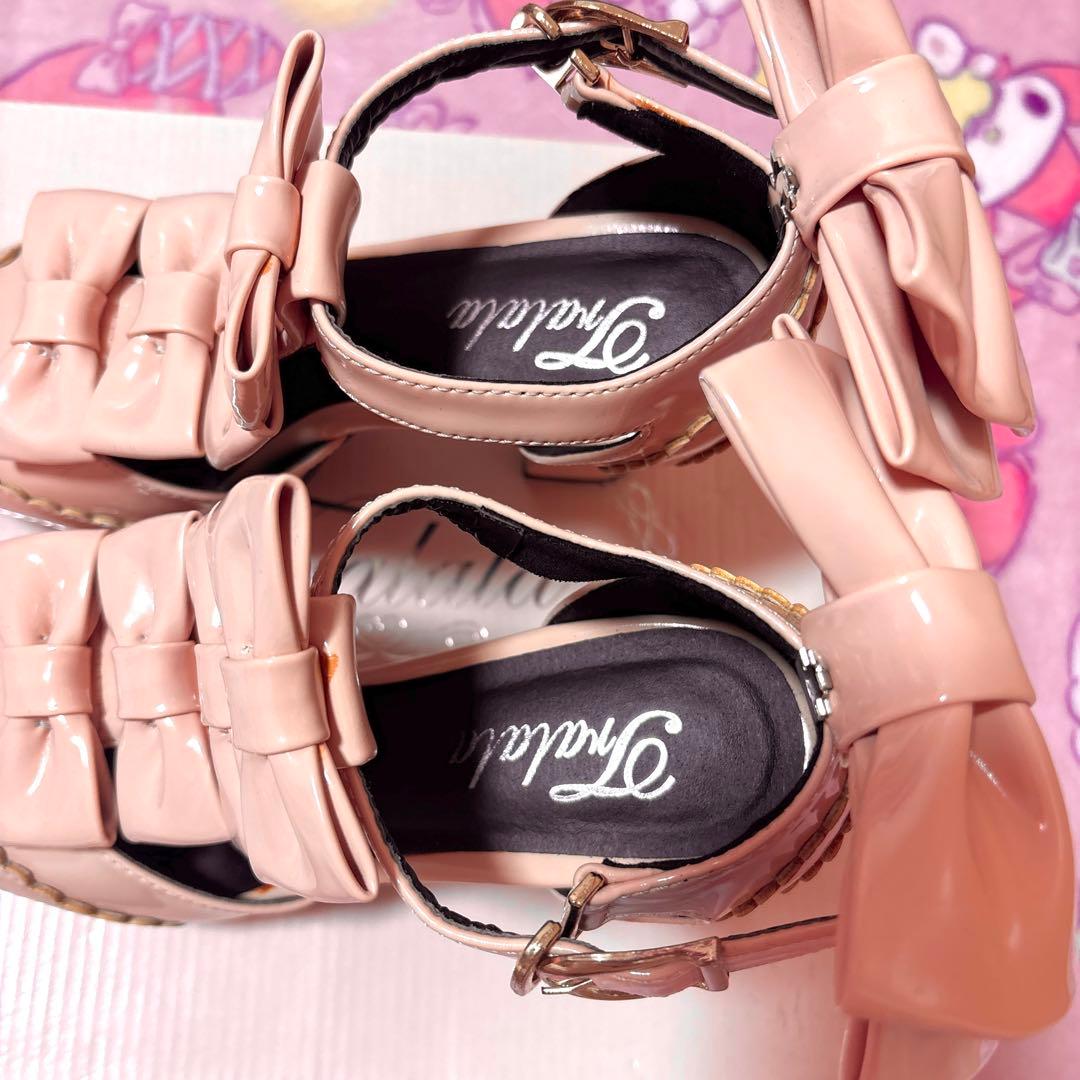 激希少♡トゥララ　4連ビッグリボンパンプス　ロリータ　姫ギャル　ピンク　リズリサ