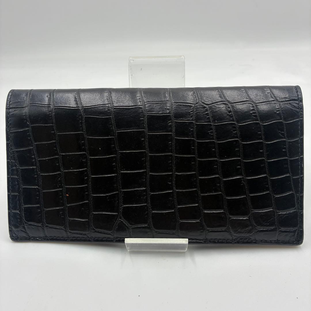 YSL クロコダイル風レザー 長財布 ブラック