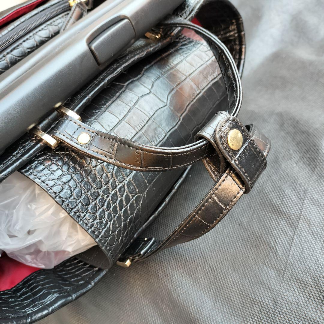 美品 SWANY スワニー クロコ型押し キャリーバッグ ケース 黒 2way