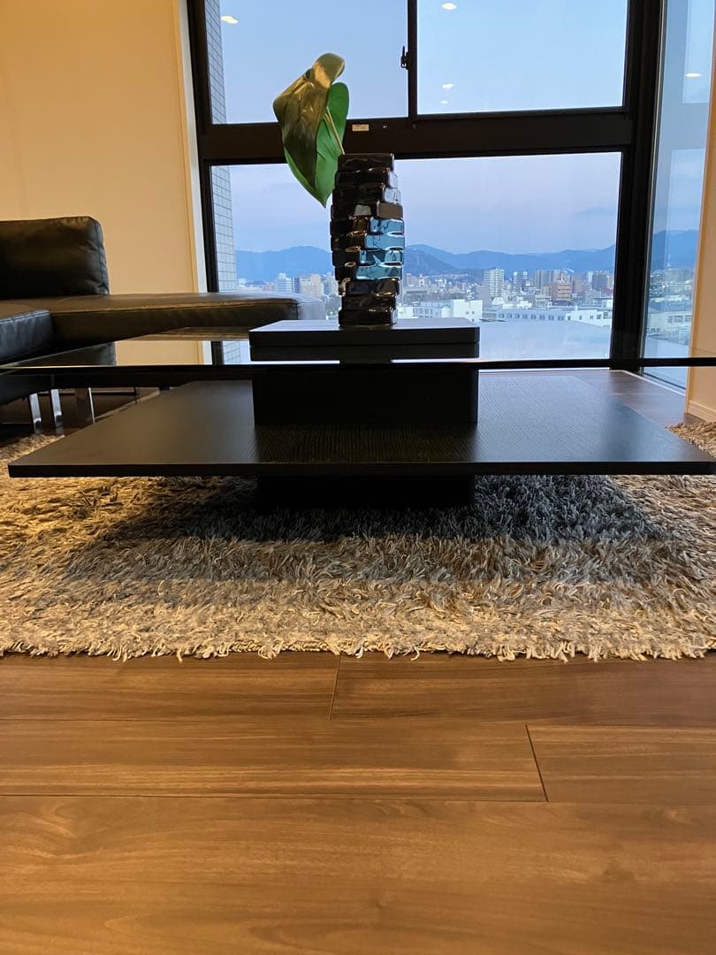 armoniaアルモニア ガラスセンターテーブル ブラック木目調 おしゃれ