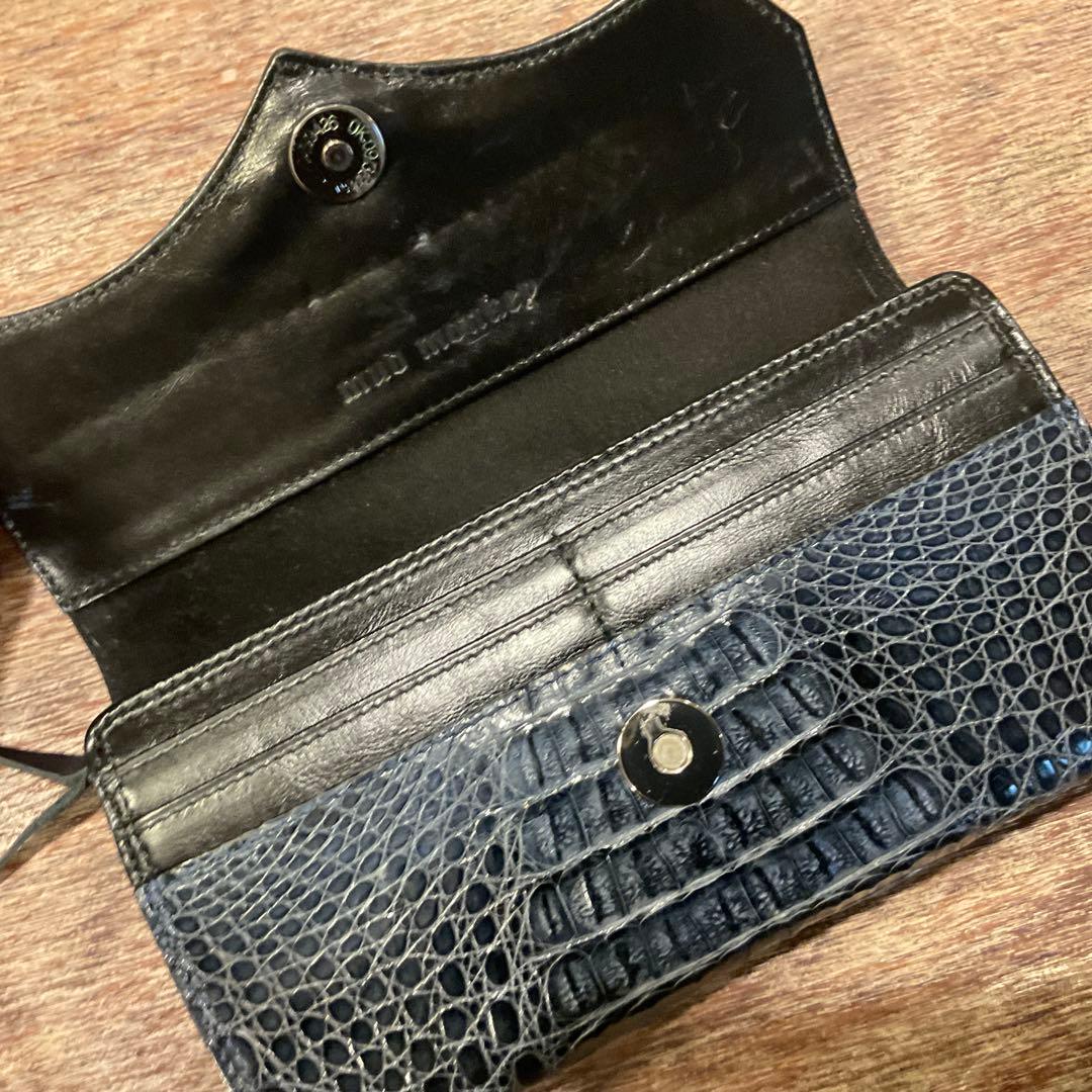 美品！マッドモンキー ワニ革 カイマン 財布 長財布 二つ折りクロコ ネイビー