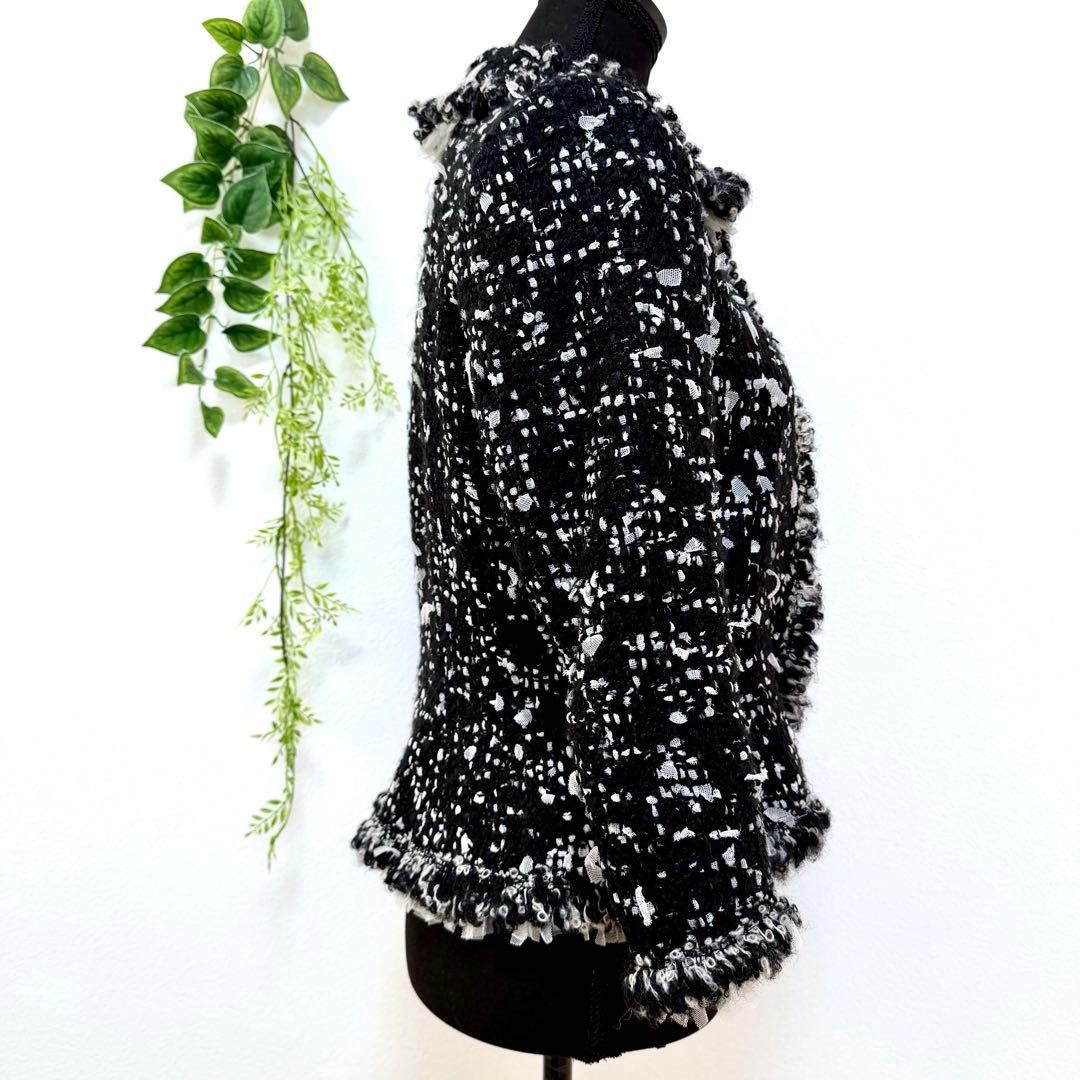 希少 Rene ルネ 最高級 ツイードジャケット ブラック ホワイト M フリル
