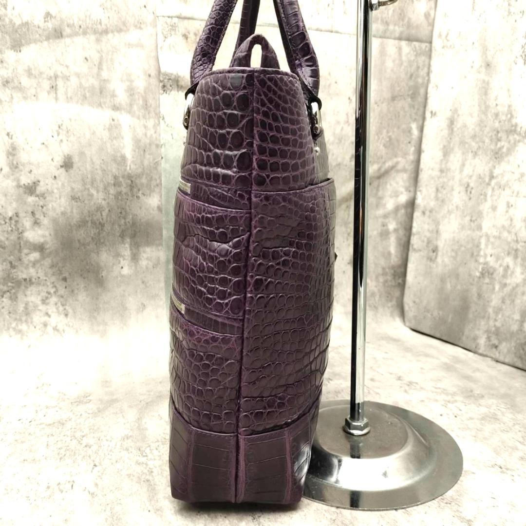 未使用級 JRA認定 クロコダイルレザー パープル 紫 2wayトートバッグ
