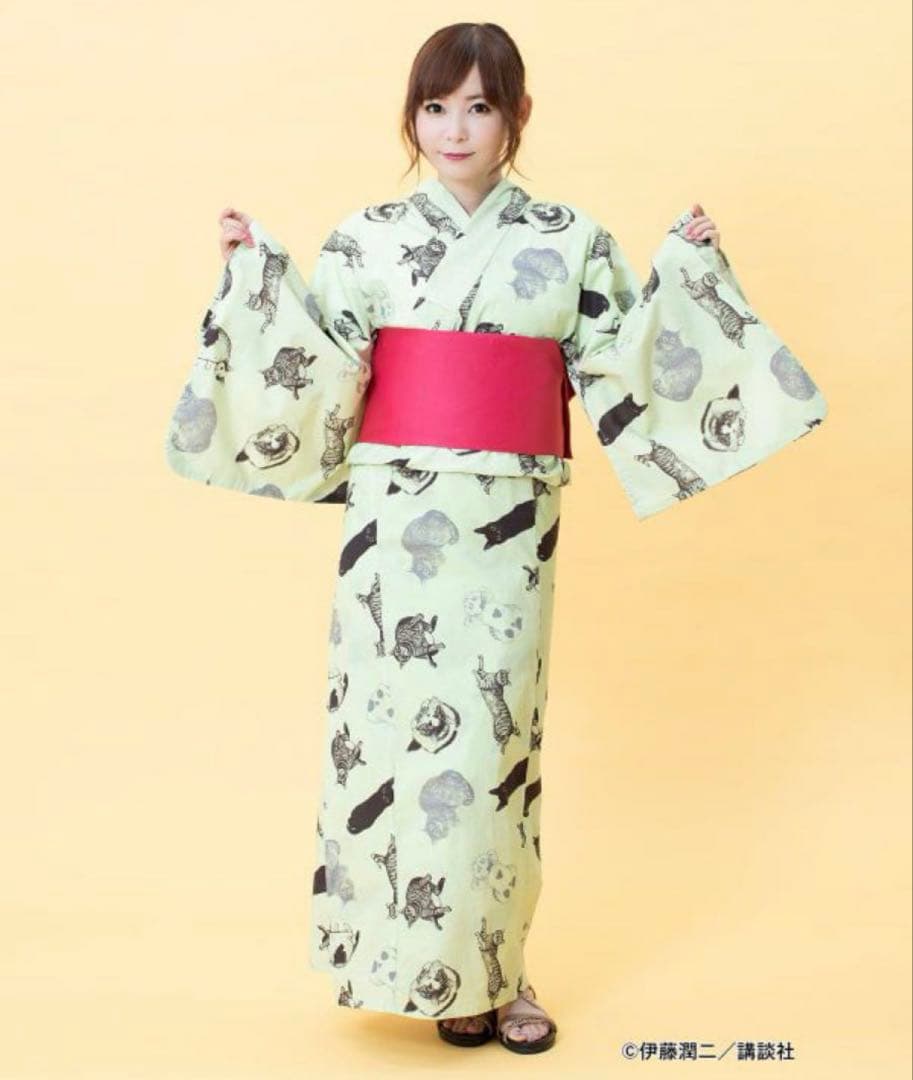 べんけ⭐︎mmts 猫柄 浴衣 薄い黄色　マミタス様