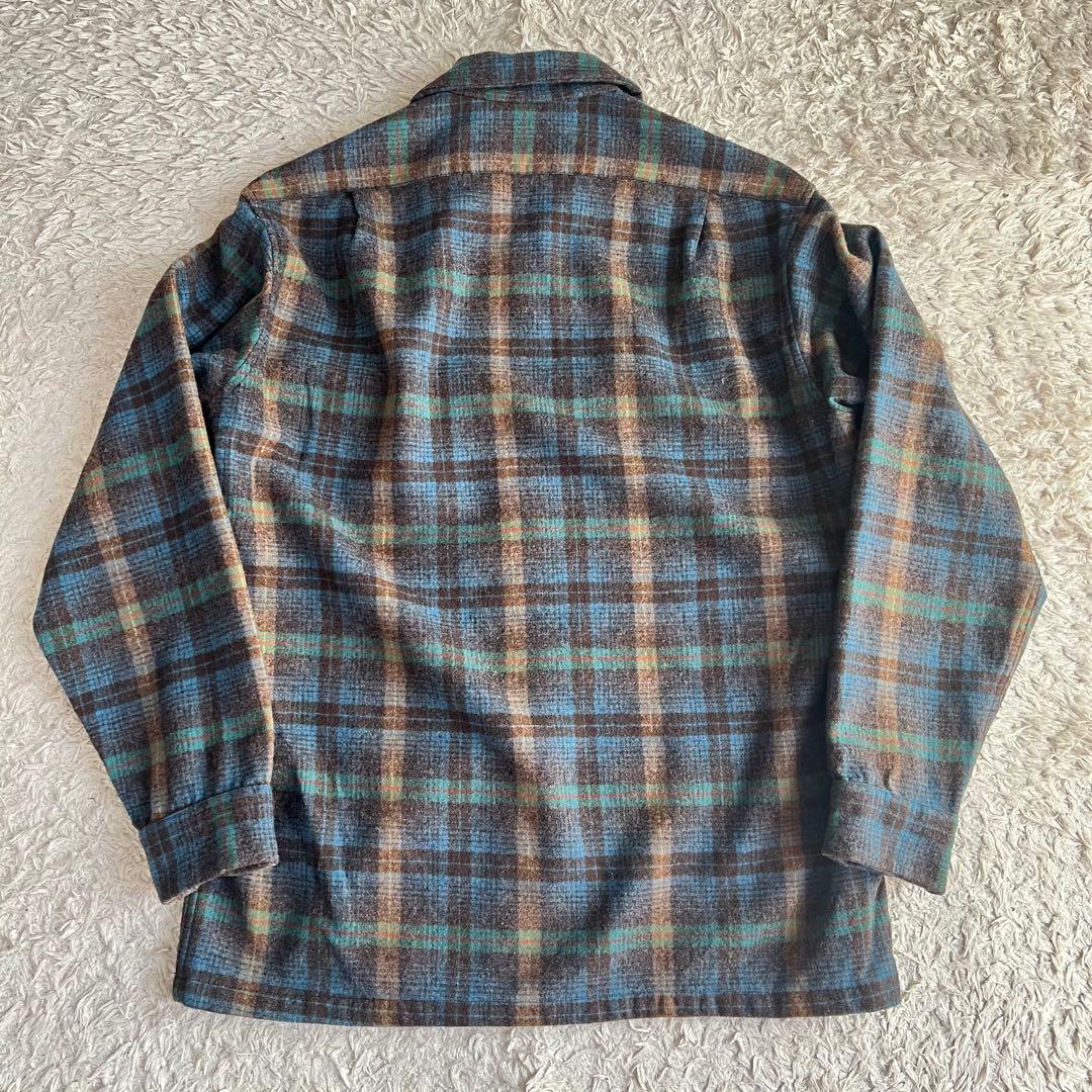70's /ペンドルトン/ボードシャツ/開襟/ブルー/チェック/