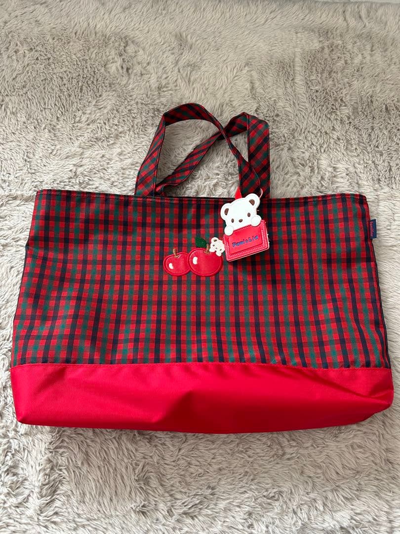 familiar ファミリア トートバッグ レッスンバック 赤チェック　名札付き