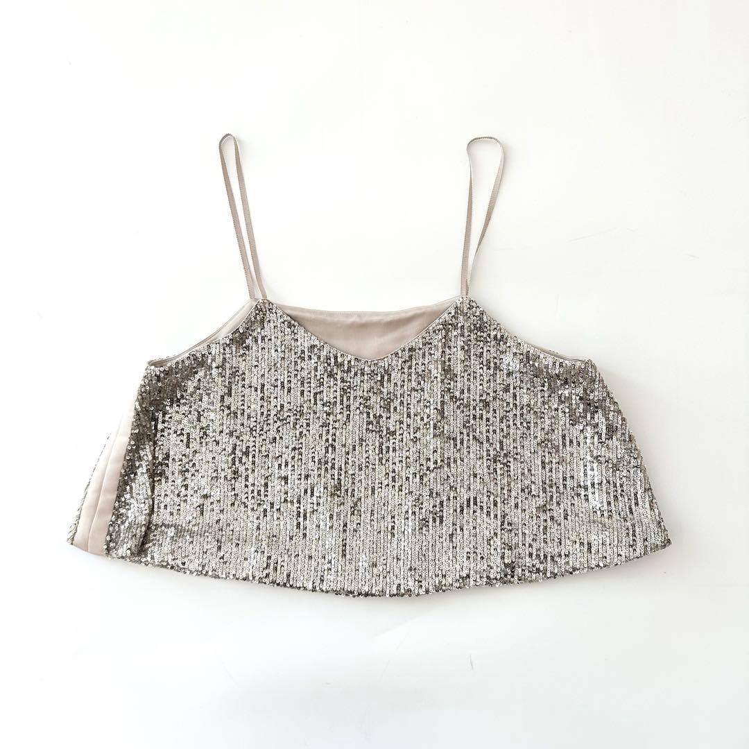 美品 イウエンマトフ スパンコール キャミソール トップス シルバー