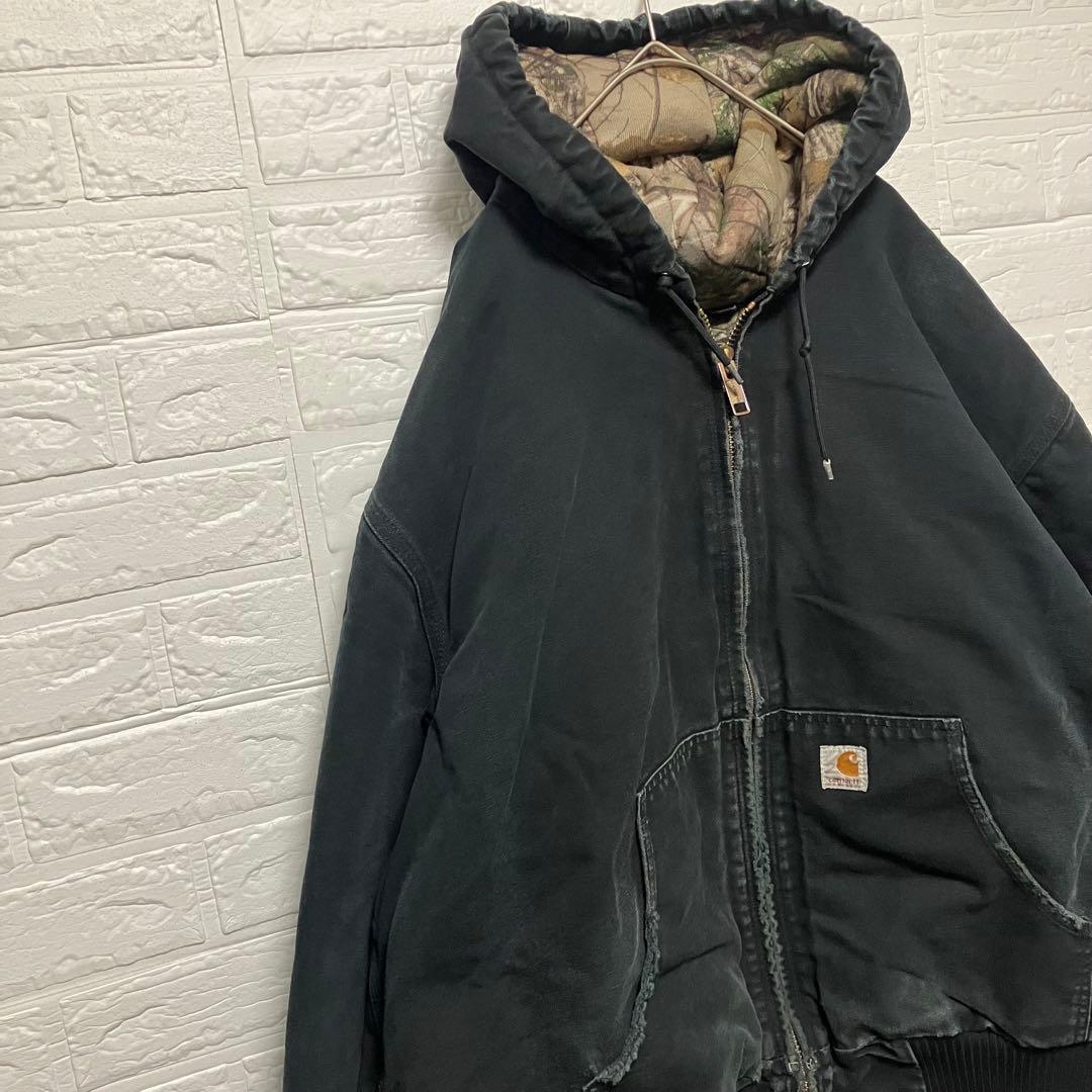 ●H14【US輸入】【ボロ】カーハート アクティブジャケット ブラック【2XL】