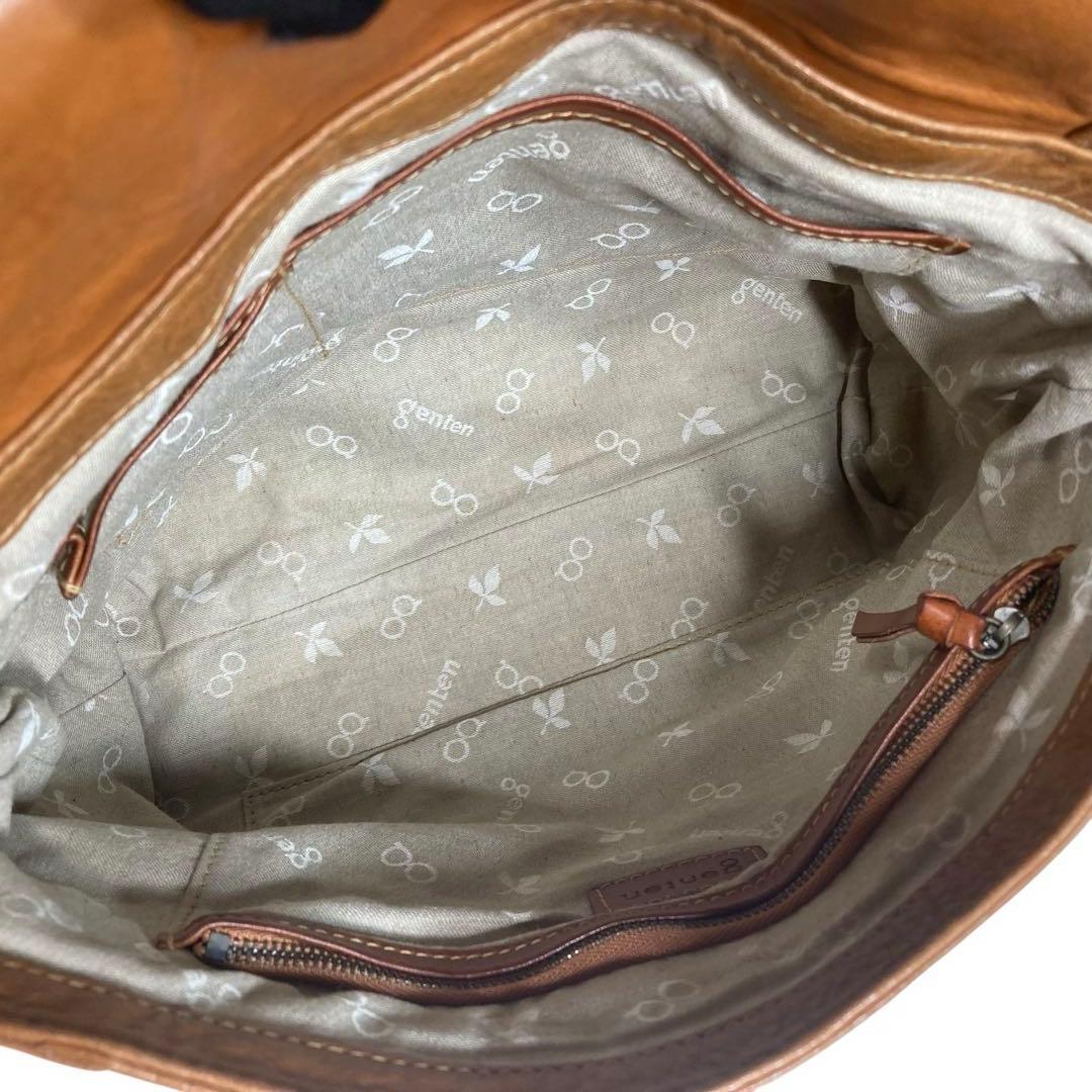 genten　ウールシープ本革　メッセンジャーバッグ　クロスボディ　飴色ブラウン