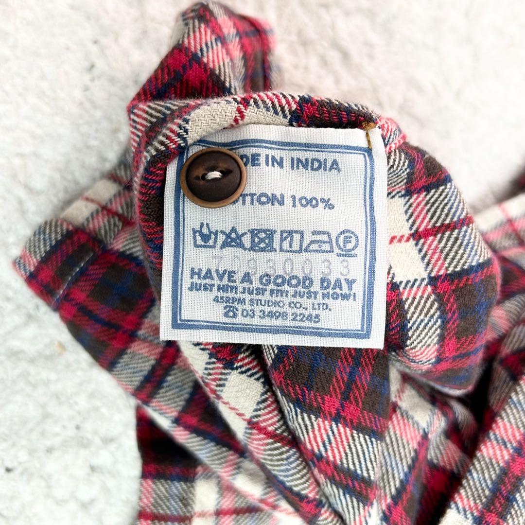 45R インドネル チェック柄 タックフリルブラウス　プルオーバ45rpm