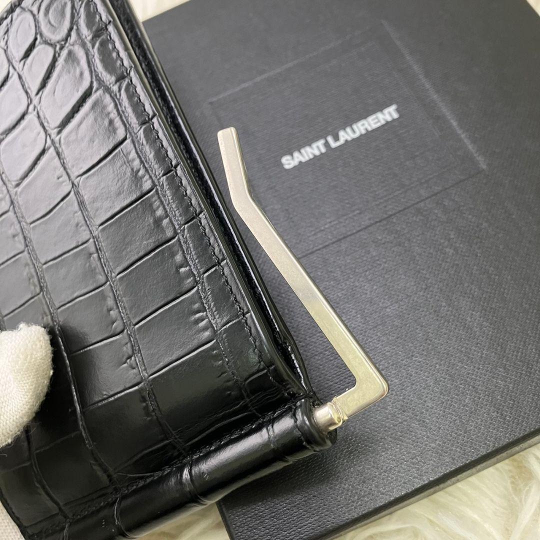 ⭐️極美品⭐️ サンローラン　マネークリップ　クロコ型押し　シルバー金具