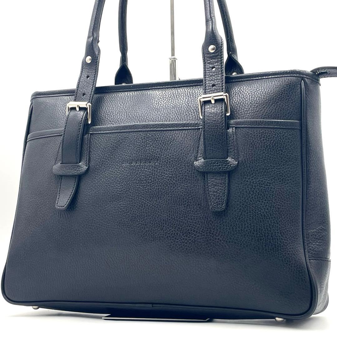 【美品】バーバリー ビジネストートバッグ 最高級シボ革 肩掛けA4 ノバチェック