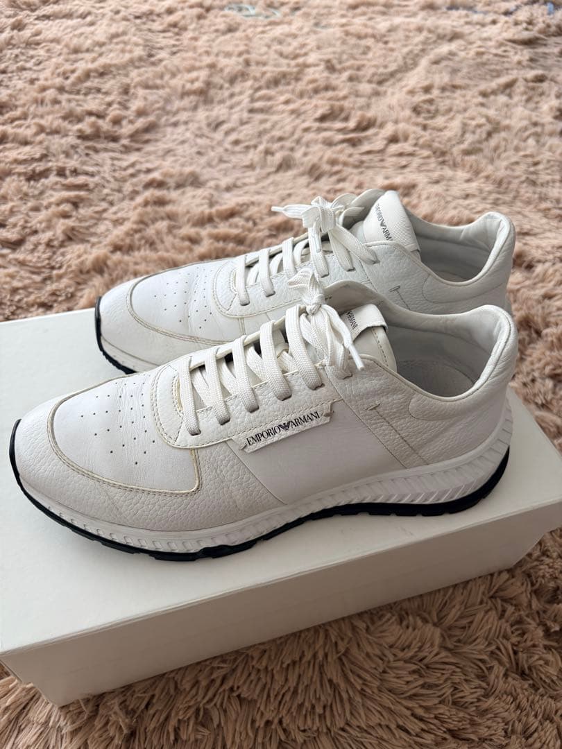 定価3万円 EMPORIO ARMANI レザーパネルレースアップスニーカー白