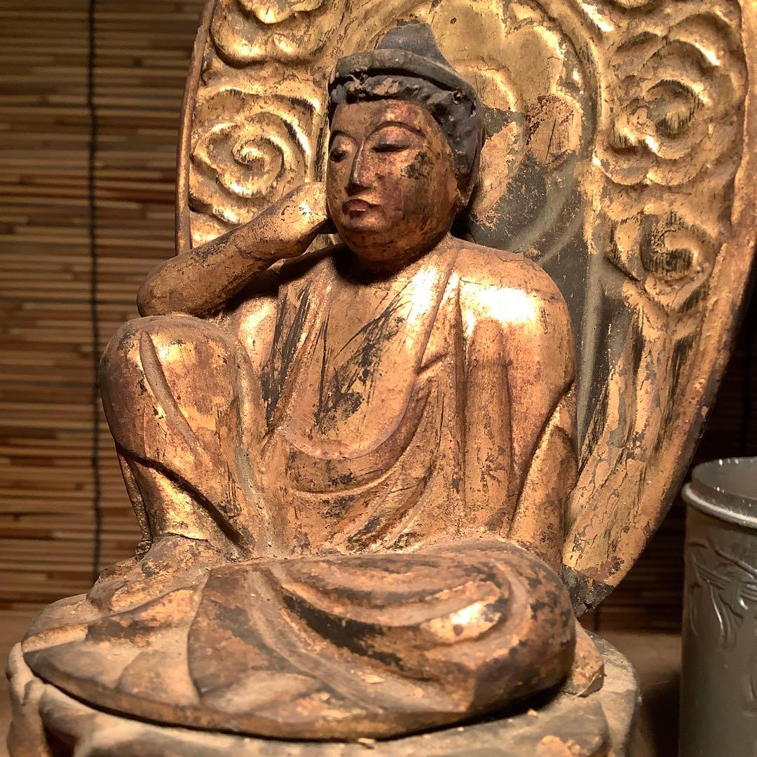 江戸初期・救世菩薩「如意輪観世音菩薩」七観音一尊・如意宝珠・金彩木彫