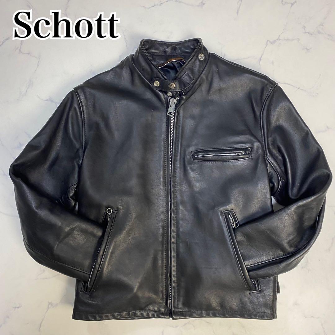 【希少641E】ショット　シングルライダース　L相当 ショート丈　ブラック　黒