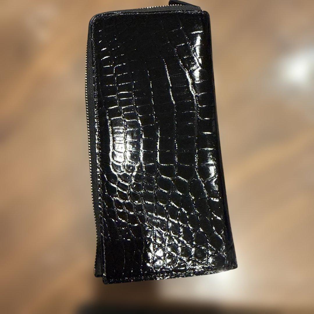 パピ さん専用新品　黒 シャイニングクロコダイルＬ型ファスナー長財布