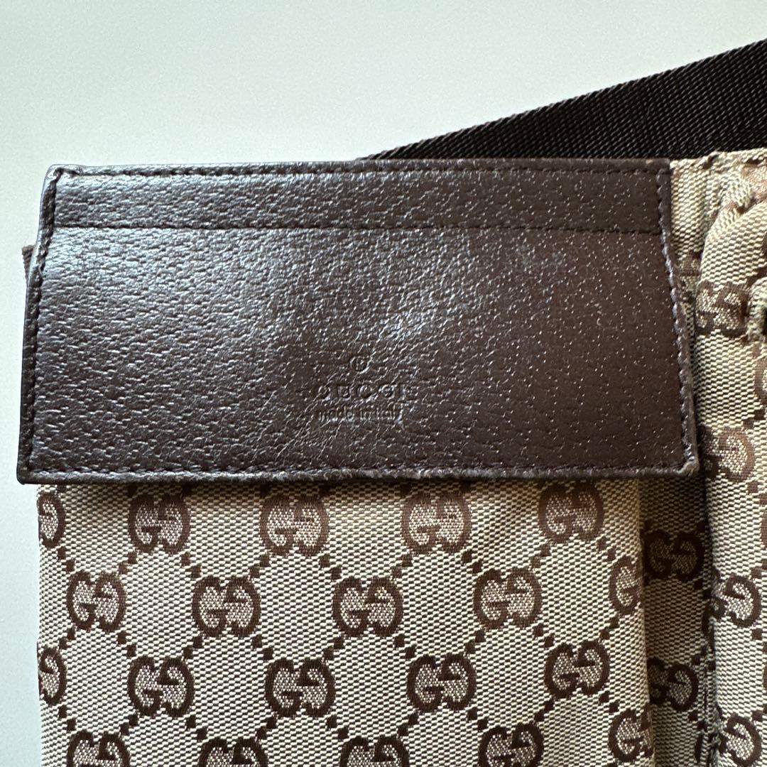 GUCCIボディバッグ GG キャンバス レザー ウエストポーチ ブラウン