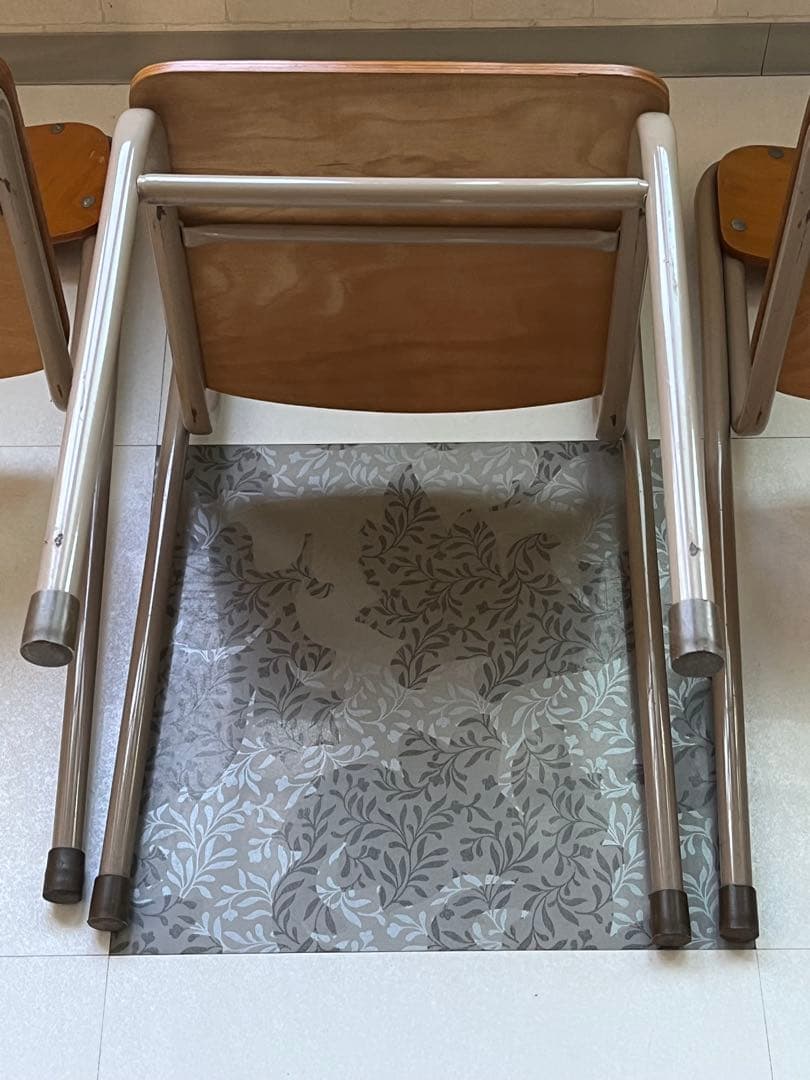 昭和レトロ 学校椅子 4脚セット 木製 スチール ビンテージ カフェ 会議用