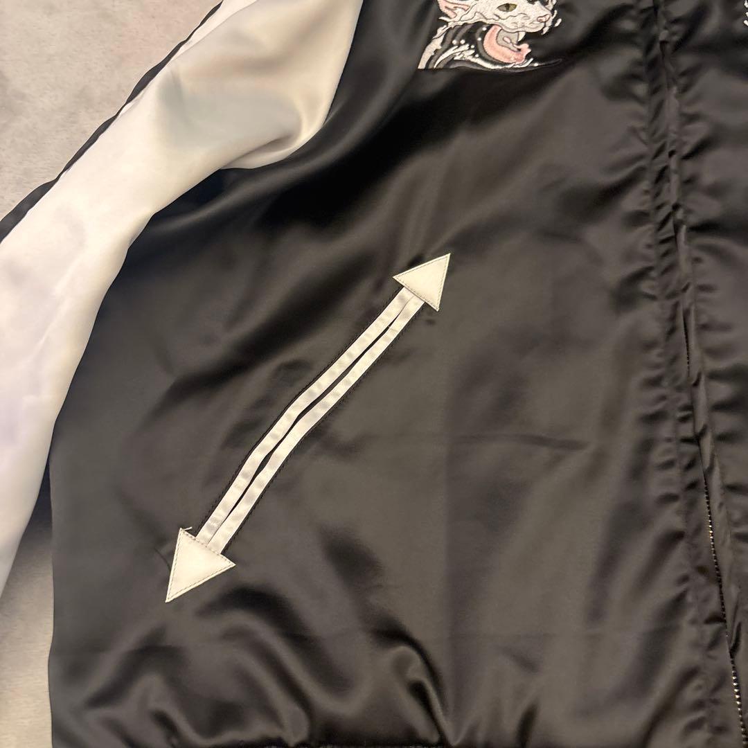 未使用級✨KARAKU 神奈川沖浪と波乗り猫 スカジャン サテン 2XL 刺繍