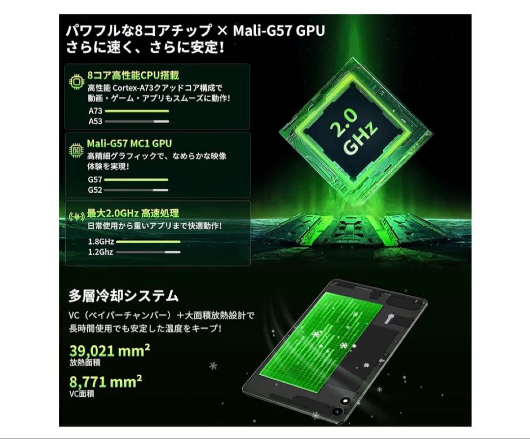 10インチ タブレット Wi-Fiモデル 18GB+128GB+1TB拡張