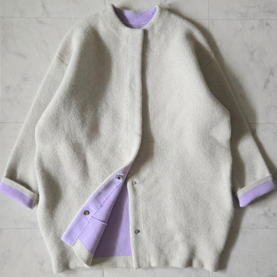 美品✨エレンディーク　ラクーンミックスダブルカーディガン　アイボリー　パープル