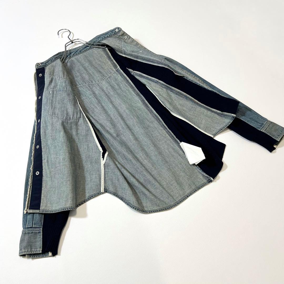 3340【美品】サカイ　ドッキングデニムシャツ リブニット　異素材　インディゴ