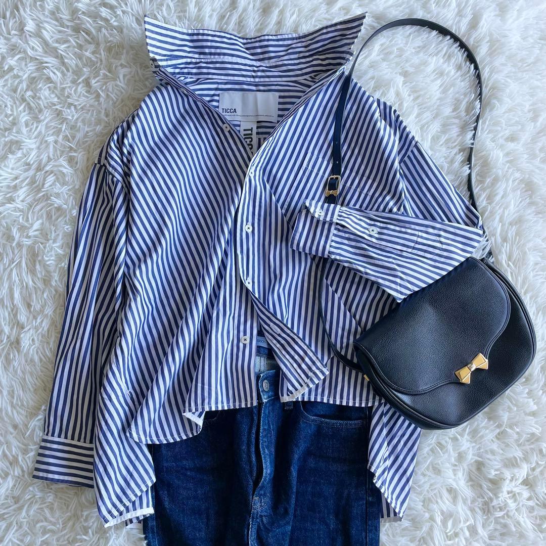 美品✨現行✨ティッカ スクエアビッグシャツ　ストライプ　ユニセックス　フリー