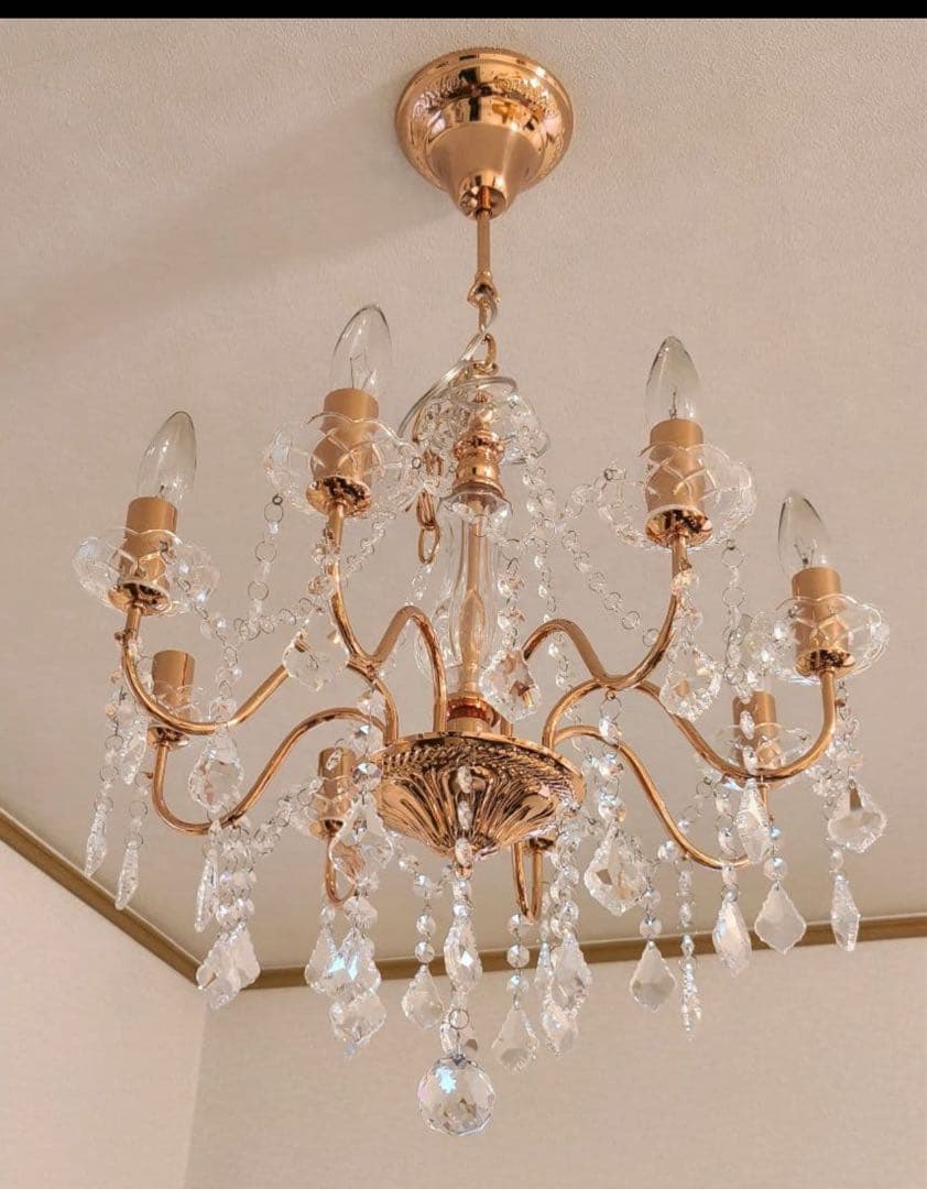 クリスタルガラス シャンデリア 8灯 ピンクゴールド