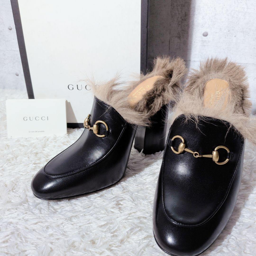 【未使用級 箱付き】グッチ　プリンスタウン　チャンキーヒール　ホースビット　本革