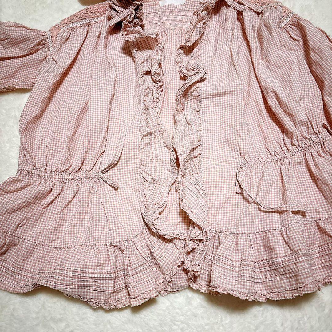 ピンクハウス　PINK HOUSE　ギンガムチェック　フリル　ブラウス　フード