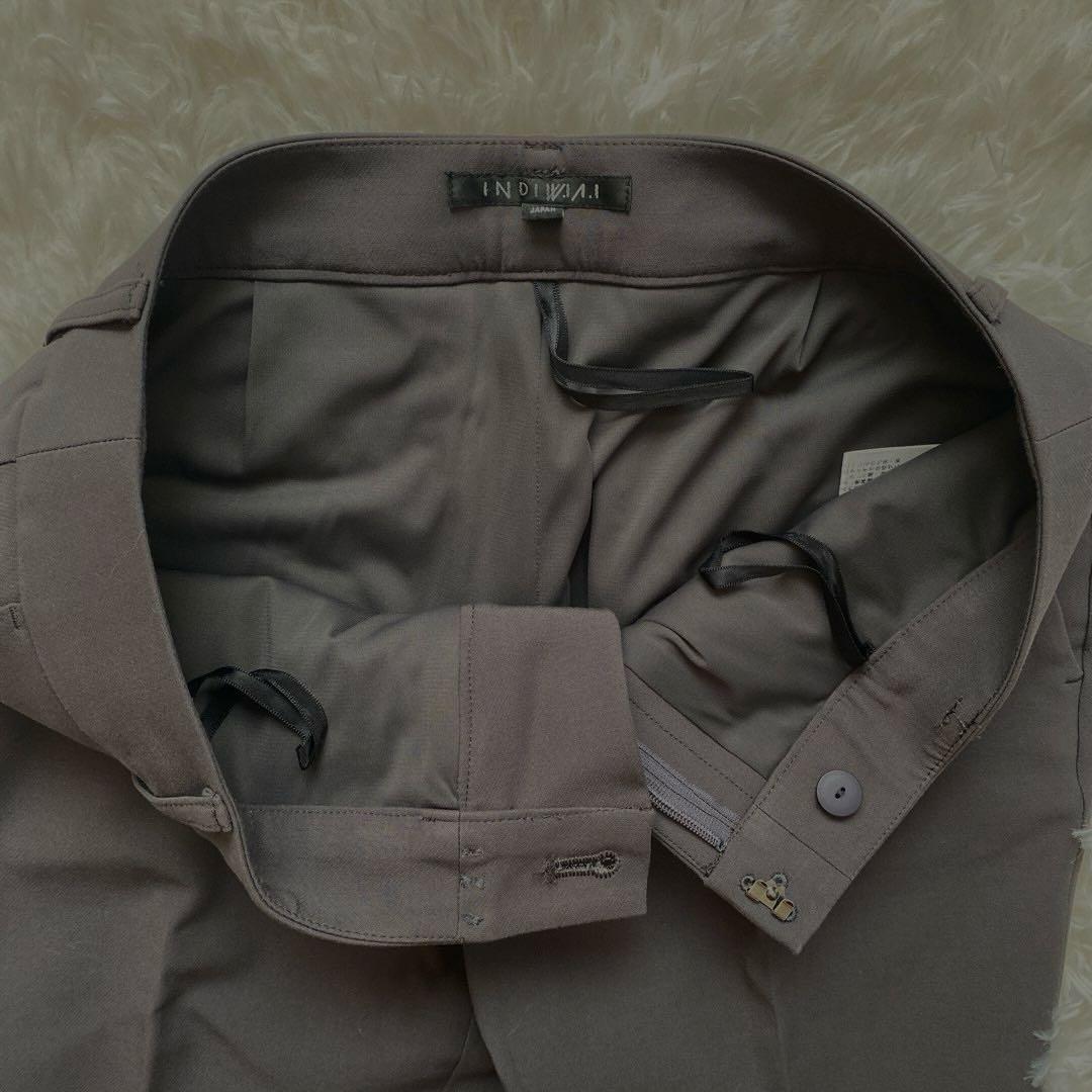 インディヴィ　ノーカラージャケット　セットアップ　グレー　パンツスーツ