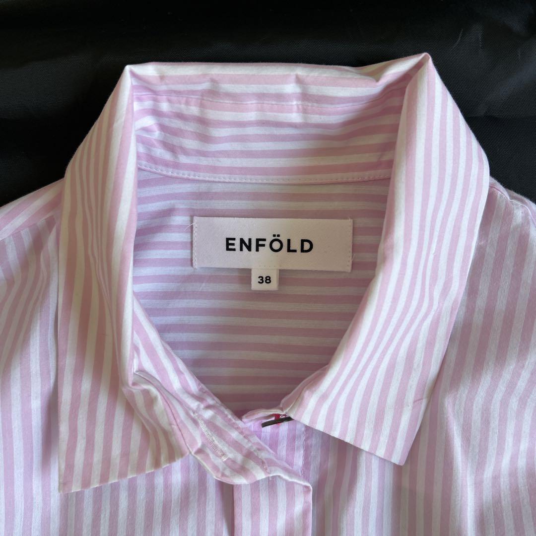 美品✨完売 エンフォルド ストライプ ソリッドスリーブシャツ ロゴ刺繍 ピンク
