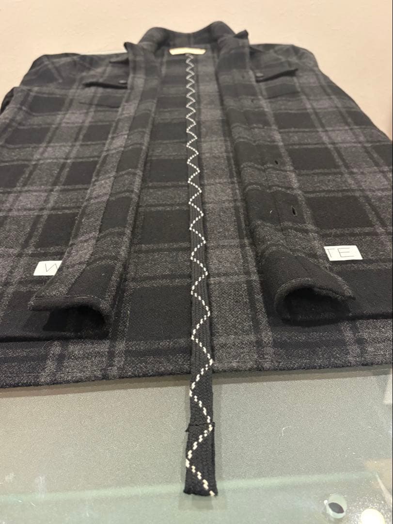 最終価格希少ブラックoff-whiteチェック柄長袖ロングシャツ