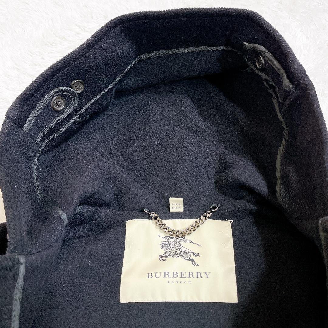 バーバリーロンドン ダッフルコート 黒 レディース メルトン Ｓ