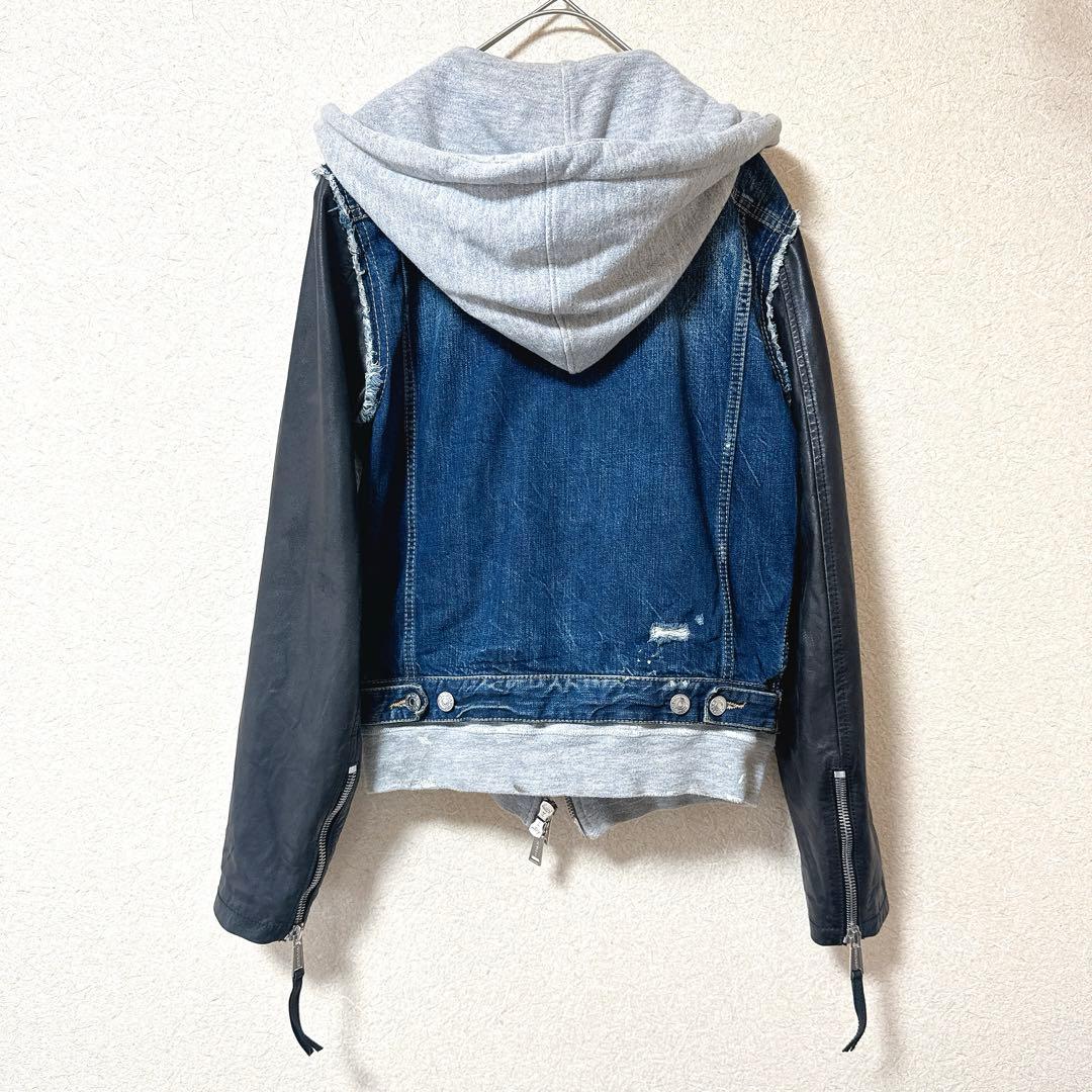 DSQUARED2 デニム ジャケット 袖レザー 46 ダメージ加工 パーカー