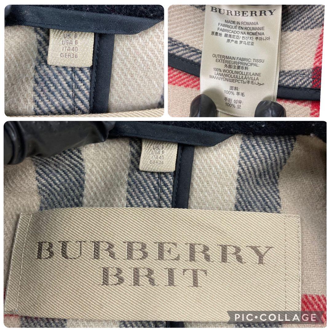 未使用級 バーバリーブリット ショート ダッフルコート　黒 メガネチェック