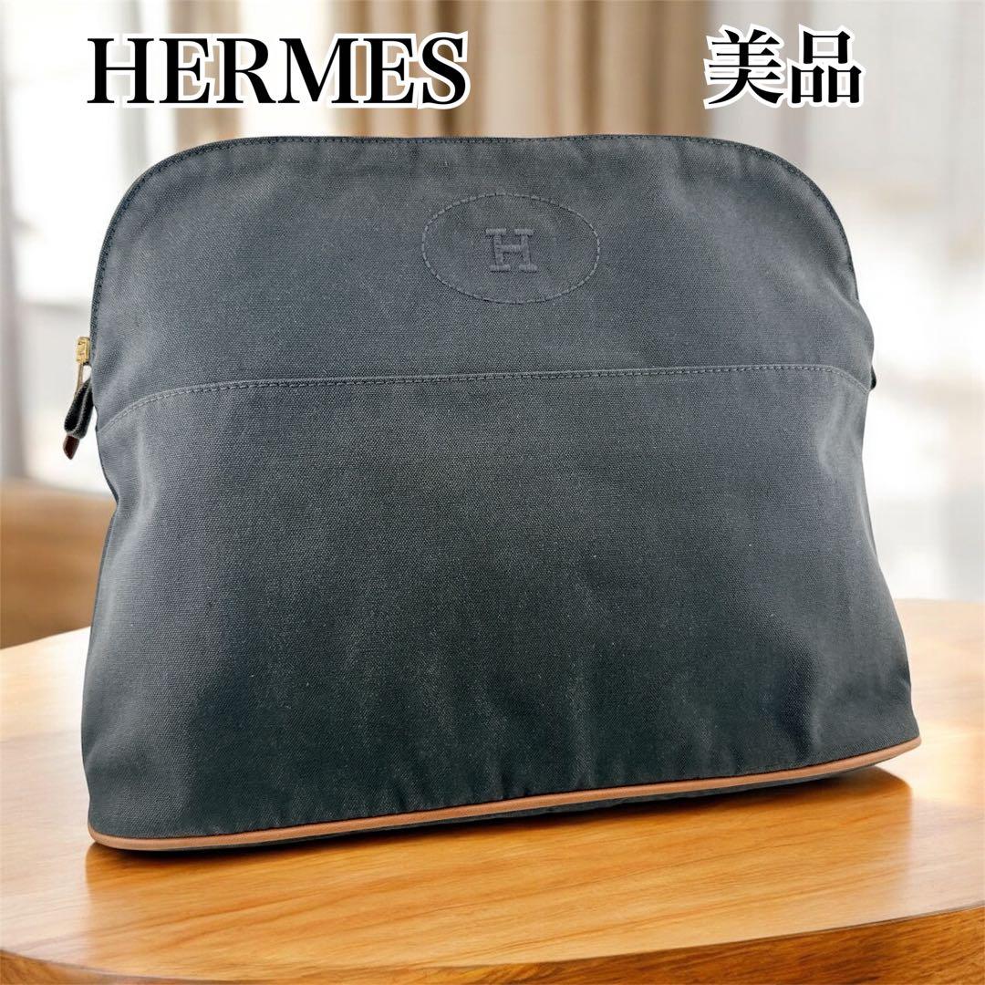 希少◇美品◇エルメス キャンバス ボリードポーチTGM ポーチ 大きめ グレー