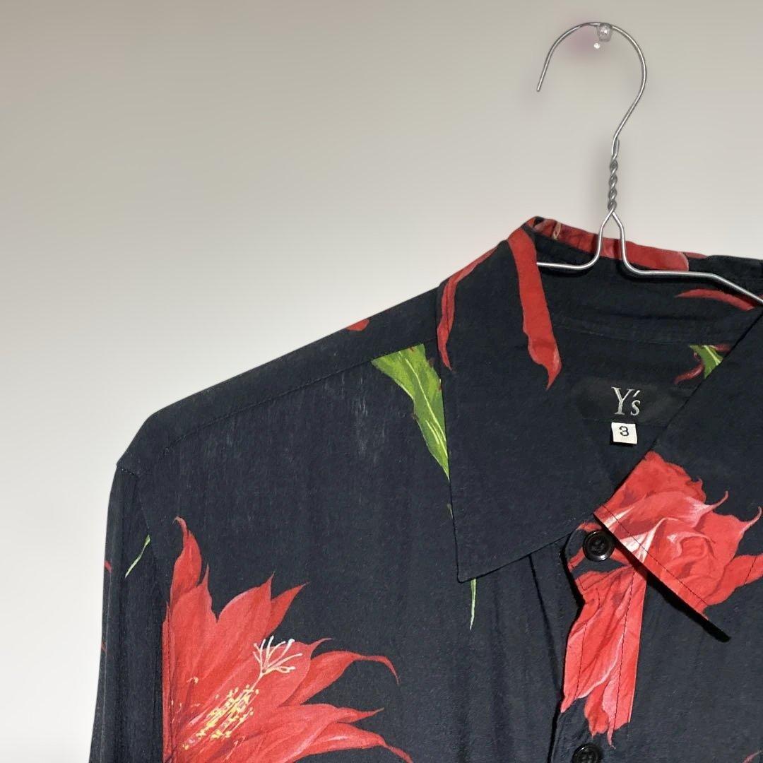 Y's ワイズ 彼岸花 フラワープリント レーヨンシャツ
