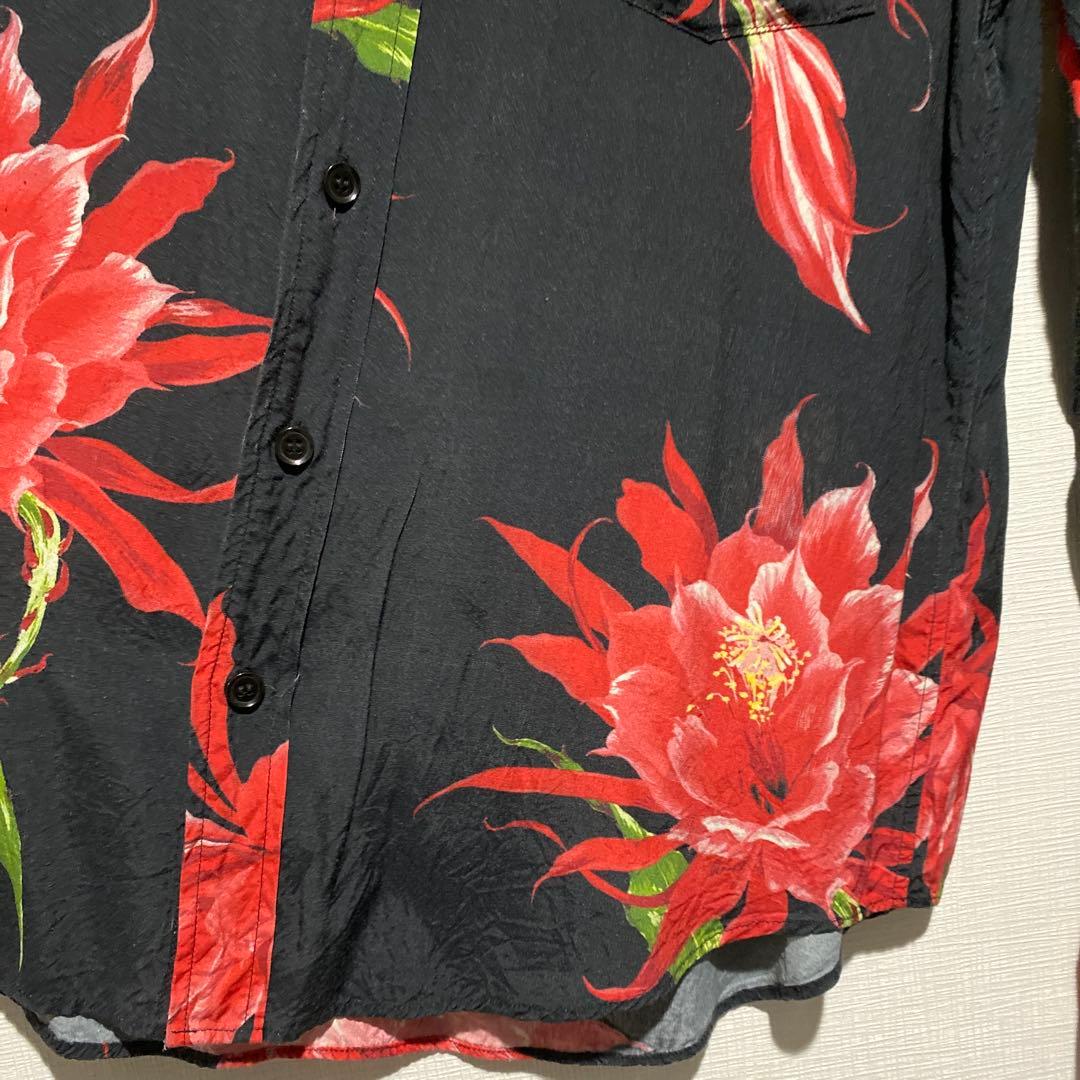 Y's ワイズ 彼岸花 フラワープリント レーヨンシャツ
