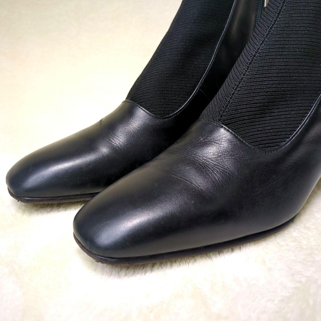 銀座ヨシノヤ【美品】24.5 外反母趾対応　レザー　ショートブーツ　サイドジップ