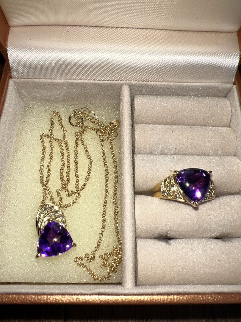 銀座三越　K18 アメジスト　ダイヤ　リング　ネックレスセット