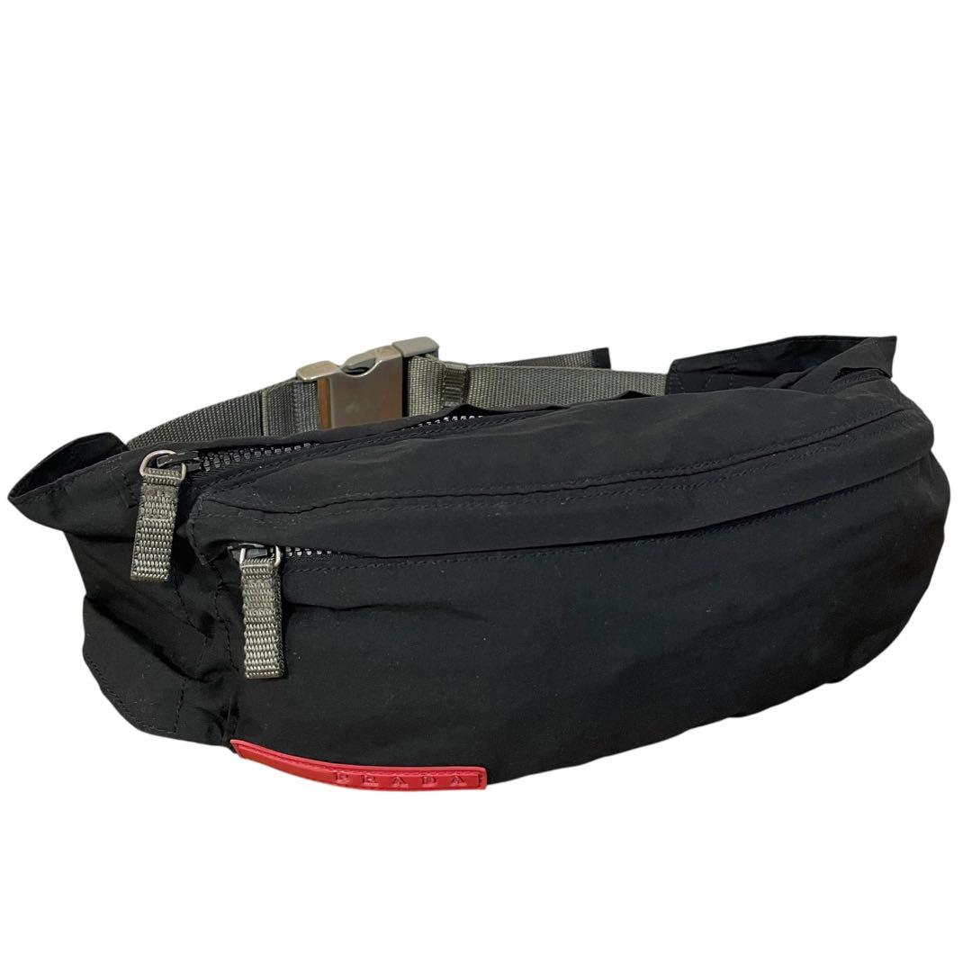 プラダスポーツ　ウエストポーチ　4VA107 ナイロン　黒　ロゴプレート